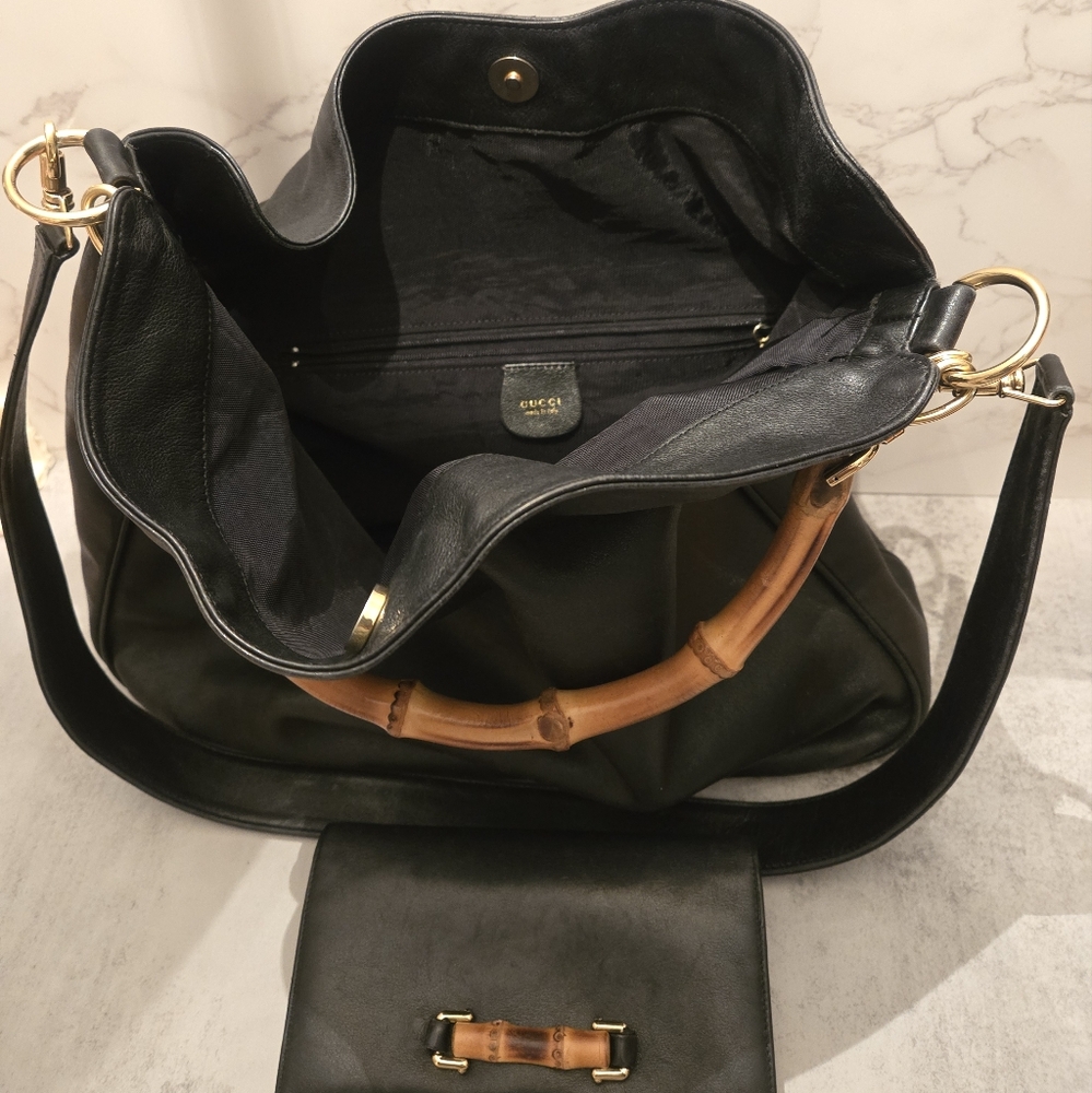 Gucci Bamboo Top Handle Leather Handbag and Wallet Bundle!!